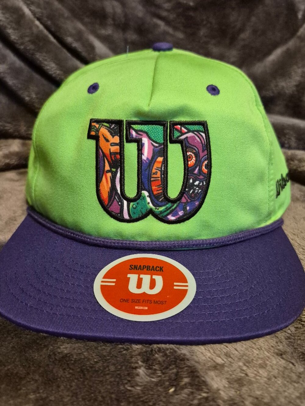Wilson Evo Edition SnapBack Camo Graphic Basketball Cap Hat Purple Lime Green